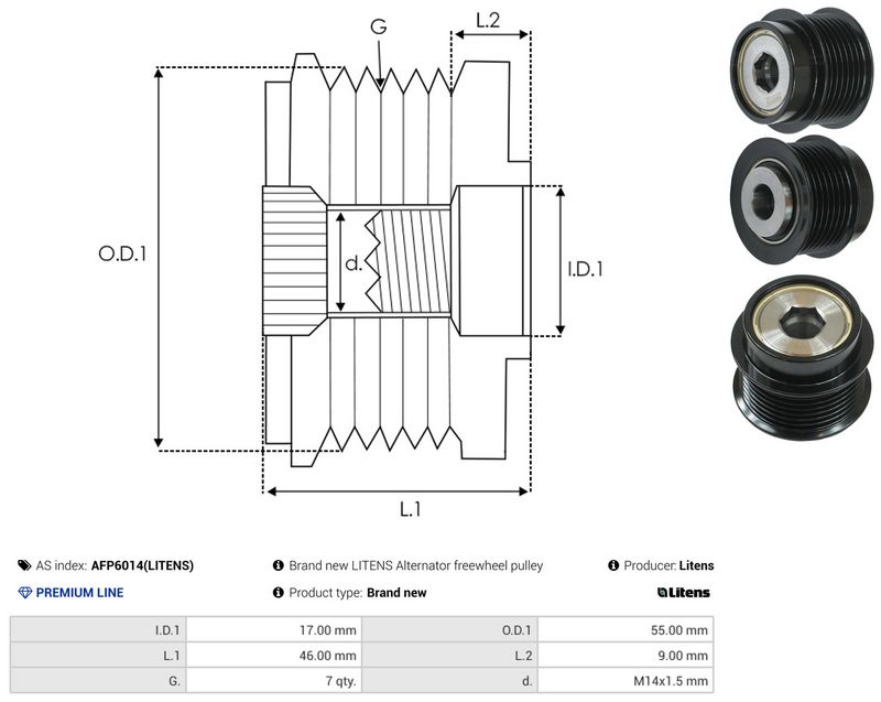 AS-PL AFP6014(LITENS) Alternator Freewheel Clutch