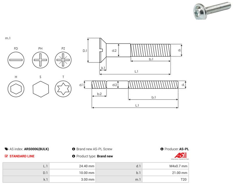 AS-PL ARS0006(BULK) Repair Set, alternator