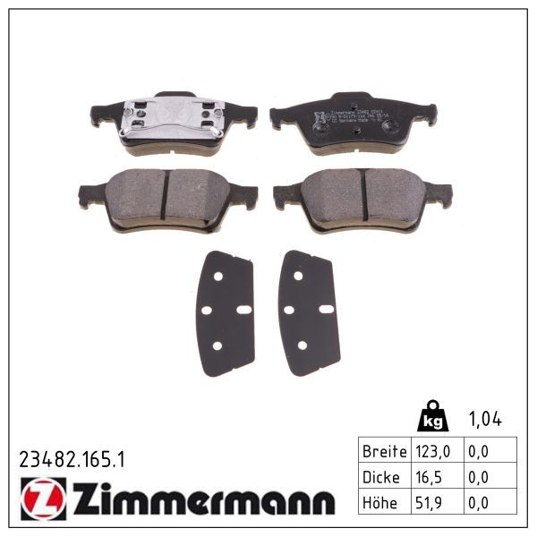комплект спирачно феродо, дискови спирачки ZIMMERMANN