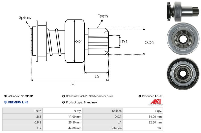 AS-PL SD0357P Freewheel Gear, starter