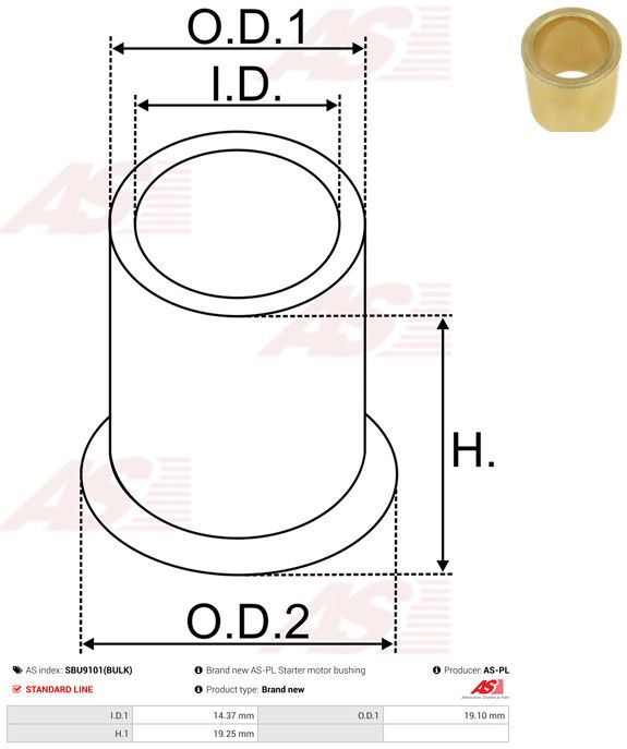 AS-PL SBU9101(BULK) Bush, starter shaft