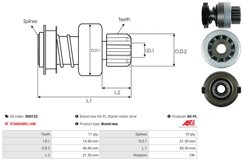 AS-PL SD0122 Freewheel Gear, starter