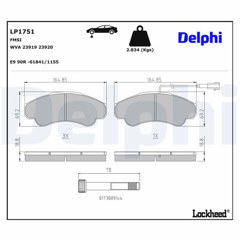 Piduriklotsi komplekt, ketaspidur, DELPHI LP1751