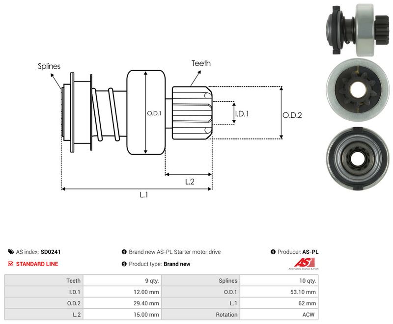 AS-PL SD0241 Freewheel Gear, starter