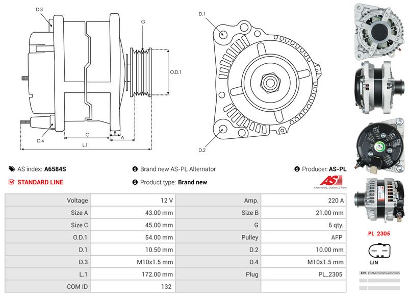 AS-PL A6584S Alternator