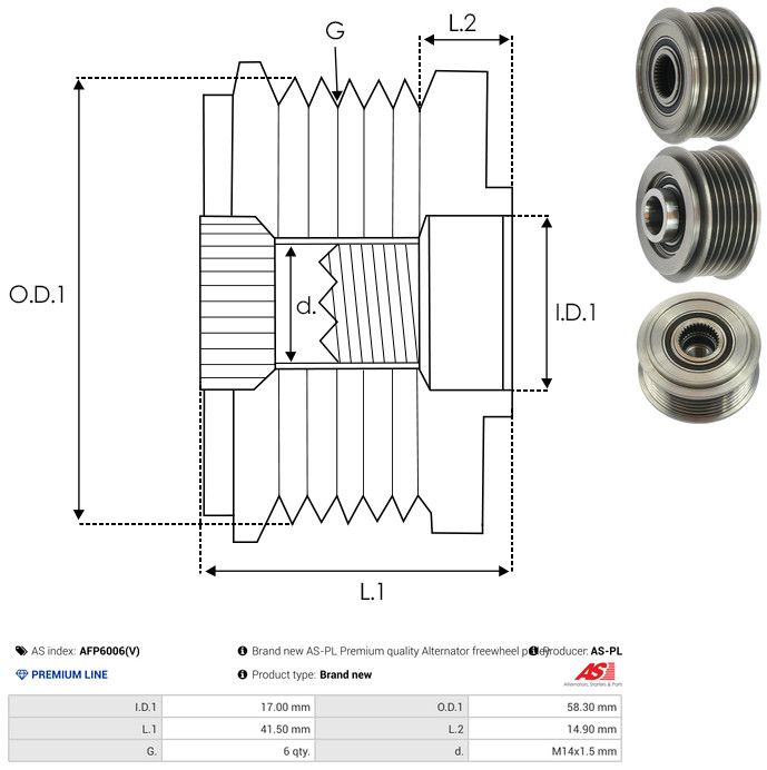 AS-PL AFP6006(V) Alternator Freewheel Clutch