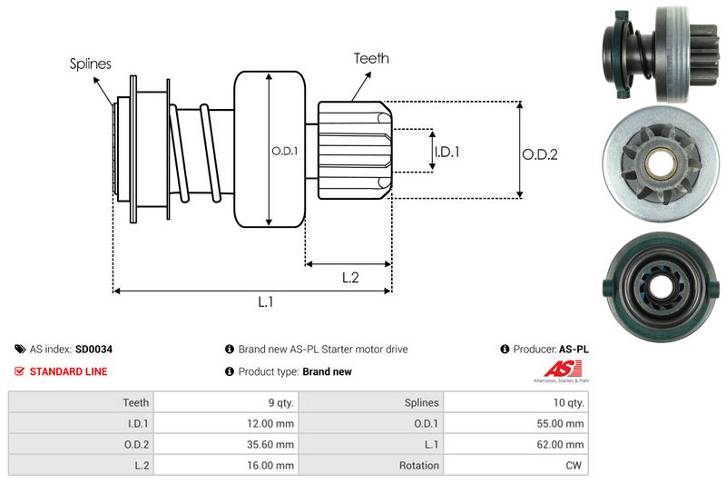 AS-PL SD0034 Freewheel Gear, starter
