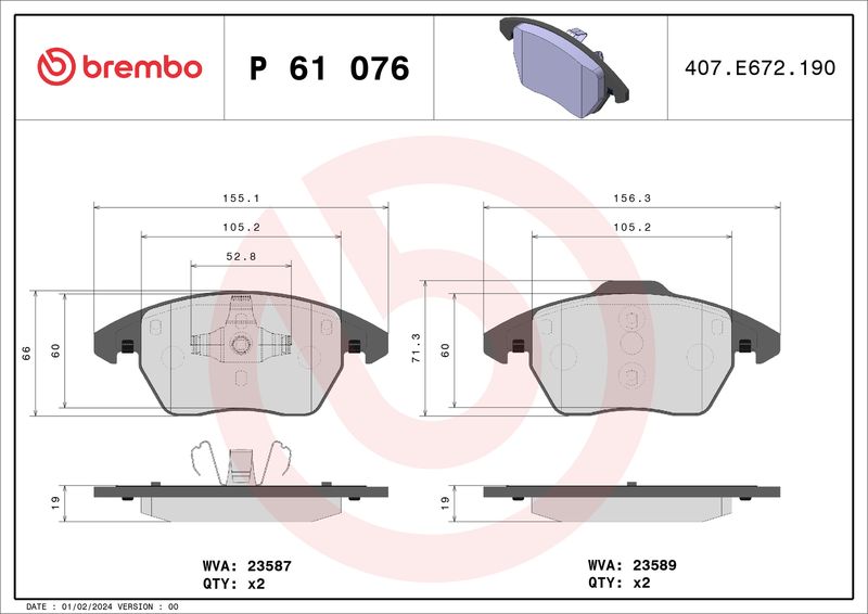 BREMBO fékbetétkészlet, tárcsafék P 61 076