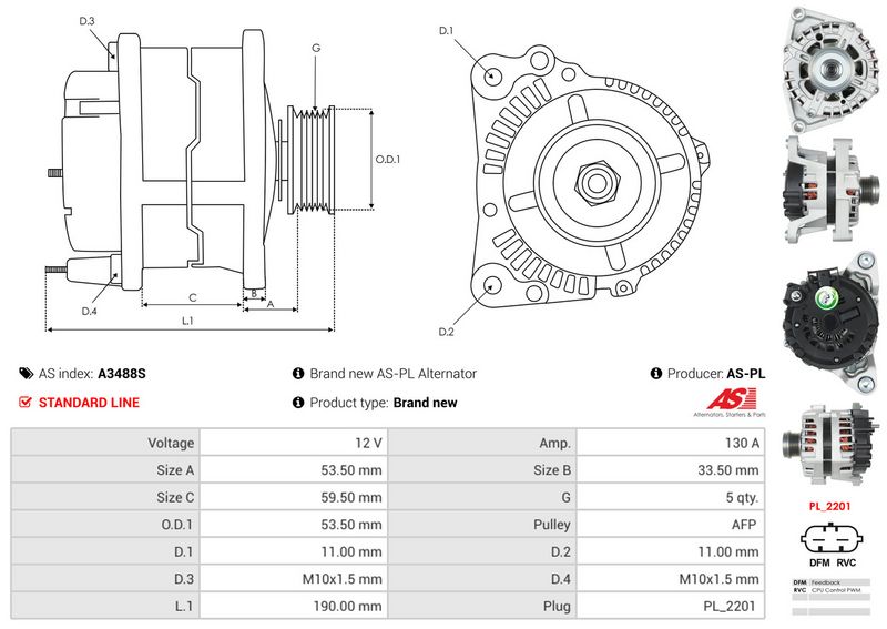 AS-PL A3488S Alternator