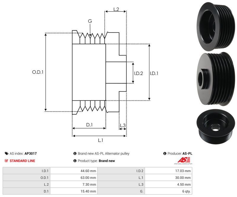 AS-PL AP3017 Belt Pulley, alternator