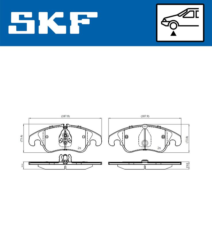 Комплект гальмівних накладок, дискове гальмо, Skf VKBP80443E