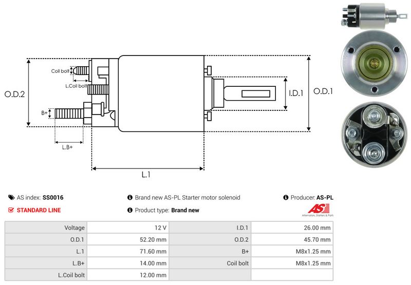 AS-PL SS0016 Solenoid Switch, starter
