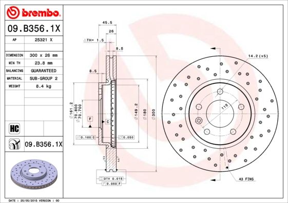 Гальмівний диск, Brembo 09.B356.1X