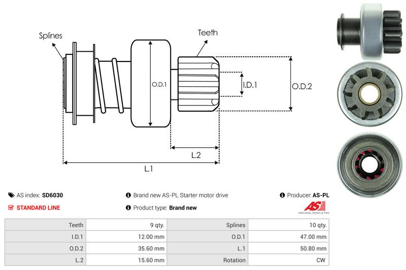 AS-PL SD6030 Freewheel Gear, starter