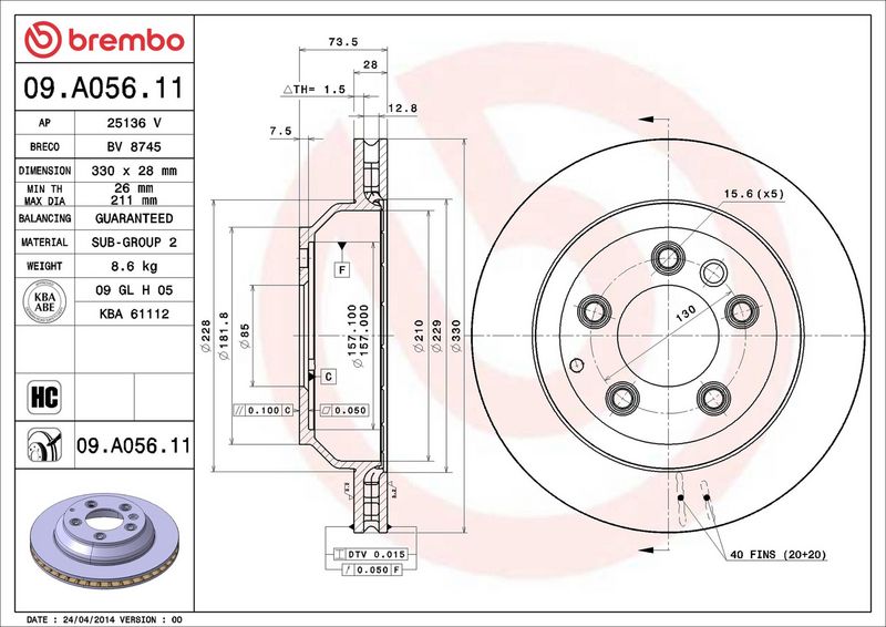 BREMBO 09.A056.11 Brake Disc