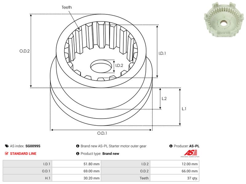 Remondikomplekt, Starter, AS-PL SG0099S