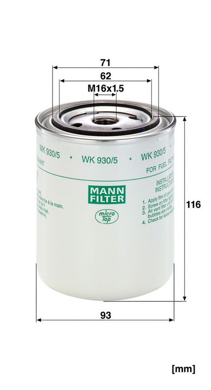 Kütusefilter, MANN-FILTER WK 930, 5