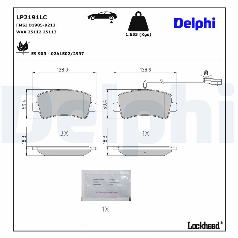 Piduriklotsi komplekt, ketaspidur, DELPHI LP2191LC
