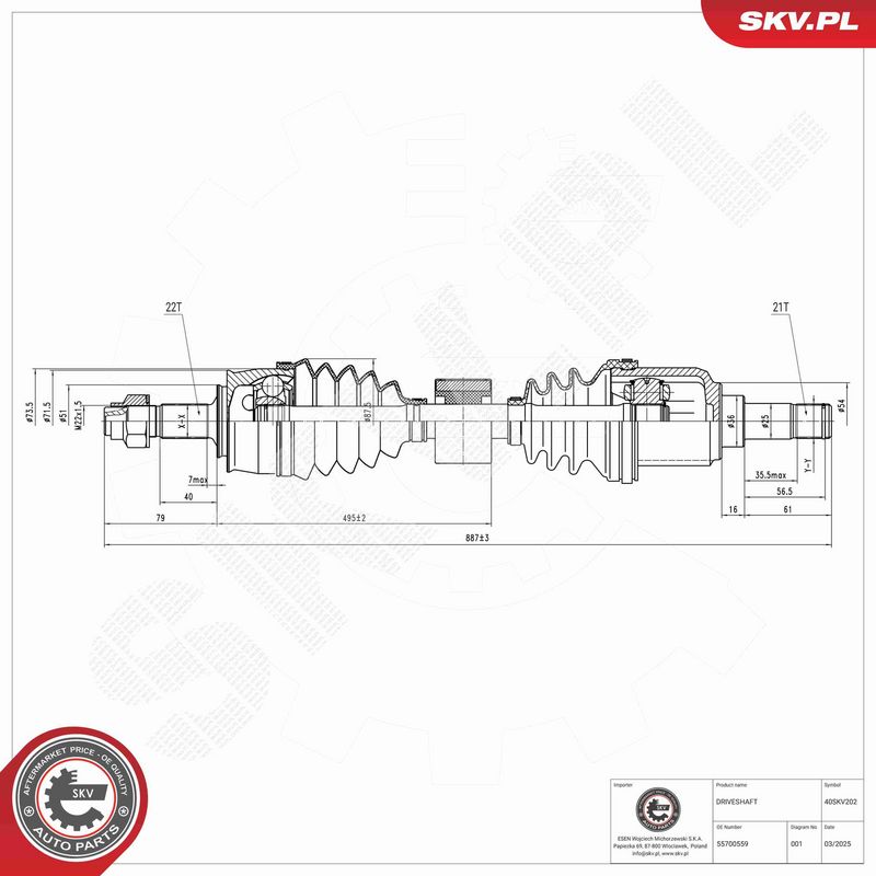 ESEN SKV 40SKV202 Drive Shaft