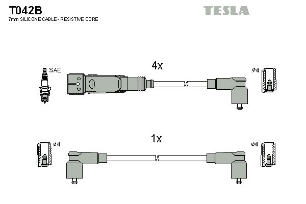 Комплект проводів високої напруги, TESLA VW Polo, Skoda Felicia 95-01 1,6 AEE), Tesla T042B