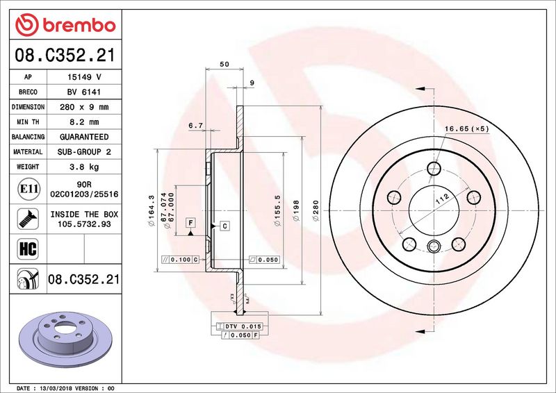BREMBO 08.C352.21 Brake Disc