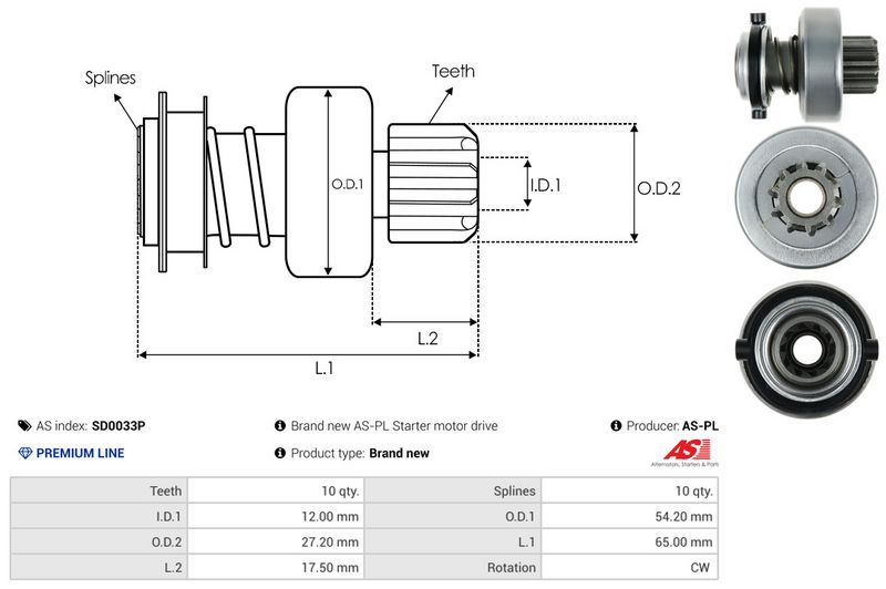 AS-PL SD0033P Freewheel Gear, starter