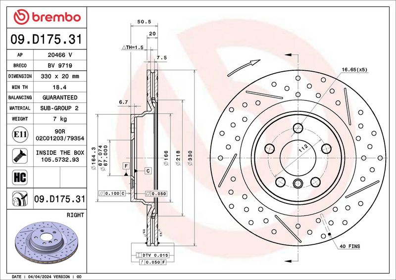 BREMBO 09.D175.31 Brake Disc
