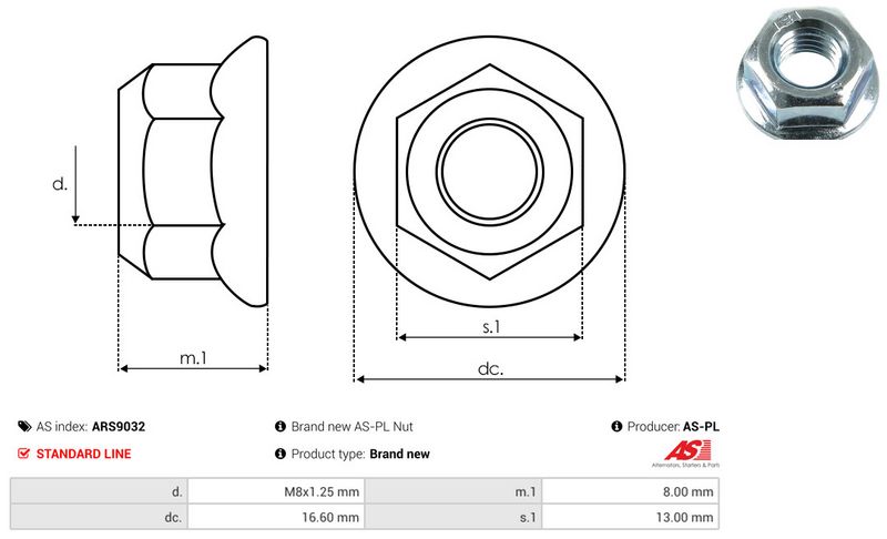Remondikomplekt, generaator, AS-PL ARS9032