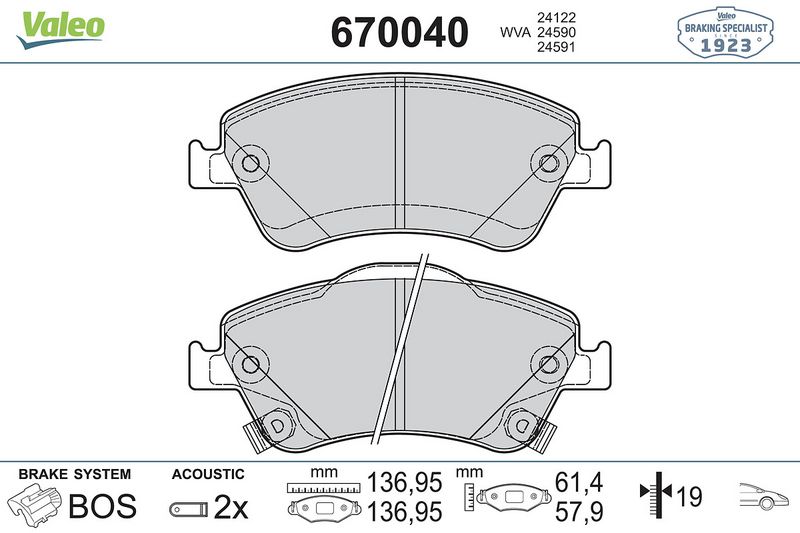 Plaquettes+de+frein+à+disque VALEO 670040