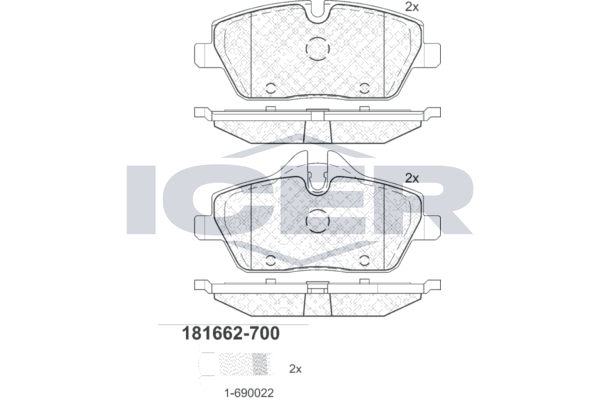 Комплект гальмівних накладок, дискове гальмо, гальмівна система Trw, BMW 1 (E81/E82/E87/E88) 04-13/2 (F45) 14-18, Icer 181662700