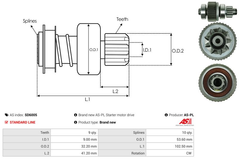 AS-PL SD6005 Freewheel Gear, starter