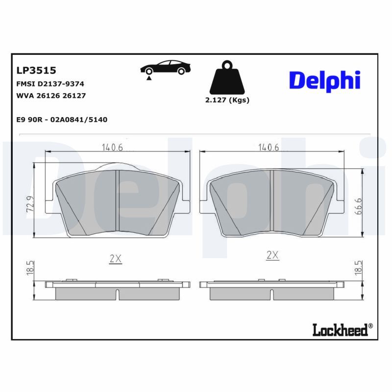 Piduriklotsi komplekt, ketaspidur, DELPHI LP3515