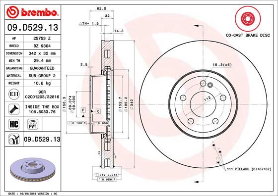 BREMBO féktárcsa 09.D529.13