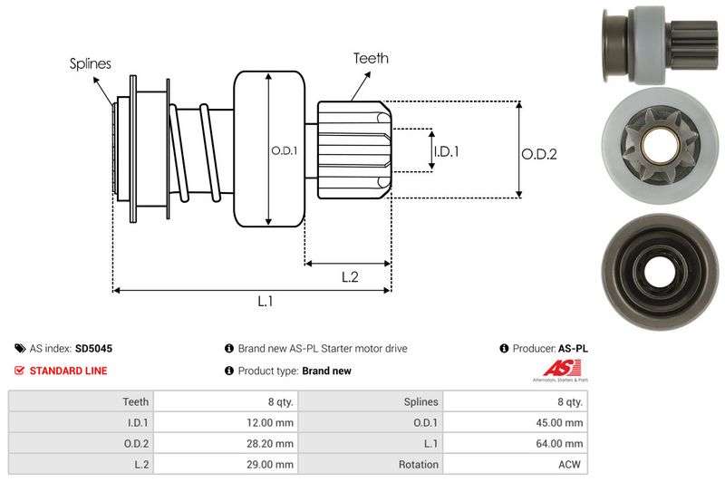 AS-PL SD5045 Freewheel Gear, starter