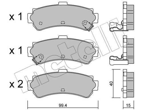 Комплект гальмівних накладок, дискове гальмо, Metelli 22-0403-0