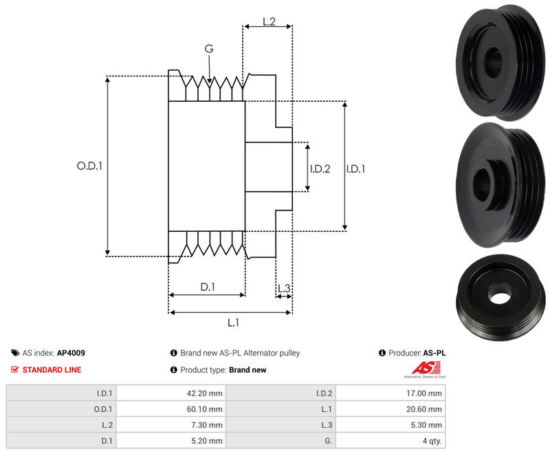 AS-PL AP4009 Belt Pulley, alternator