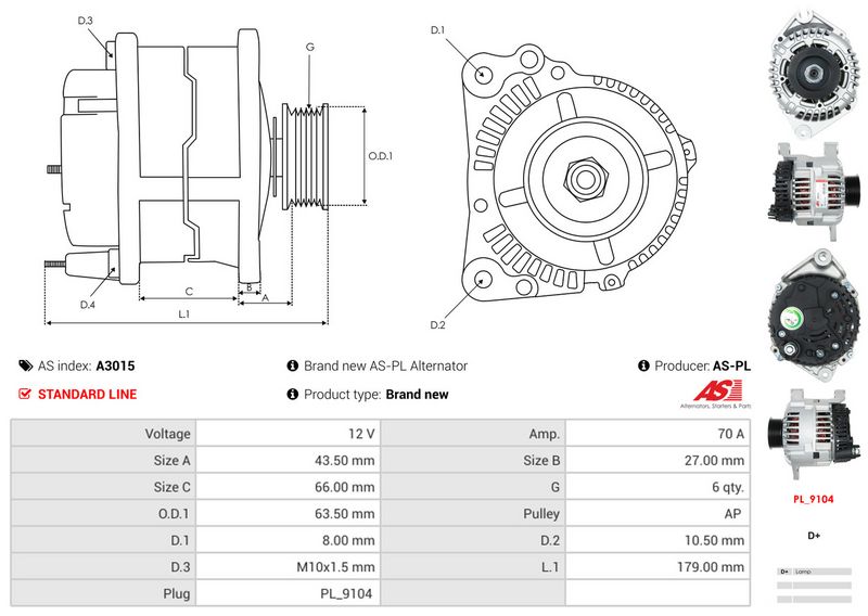 AS-PL A3015 Alternator