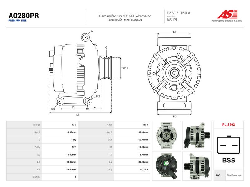 Generaator, AS-PL A0280PR