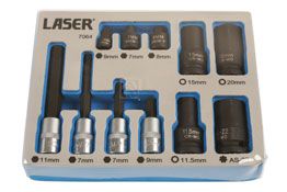 Laser Tools Brake Caliper Socket & Bit Set 11pc - for German Vehicles