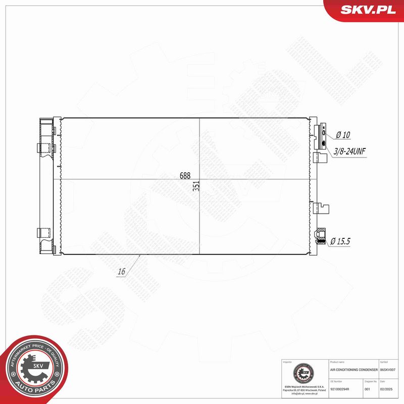 ESEN SKV 86SKV007 Condenser, air conditioning