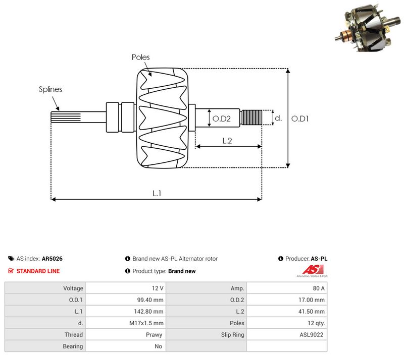 AS-PL AR5026 Rotor, alternator