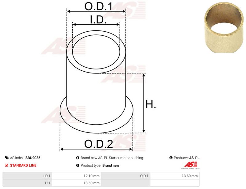 AS-PL SBU9085 Bush, starter shaft