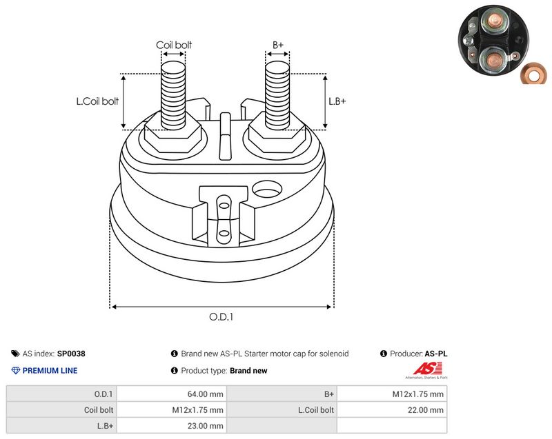 AS-PL SP0038 Cap, starter relay