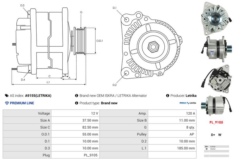 AS-PL A9155(LETRIKA) Alternator