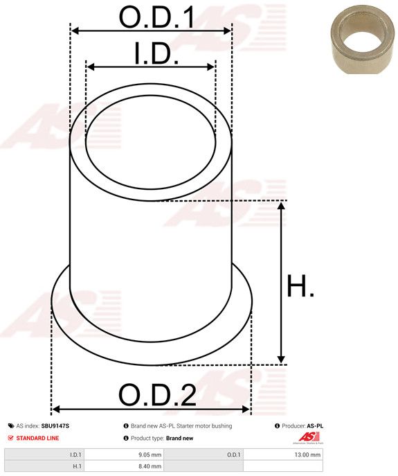 AS-PL SBU9147S Bush, starter shaft