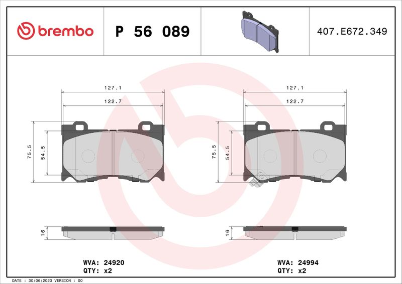 BREMBO fékbetétkészlet, tárcsafék P 56 089