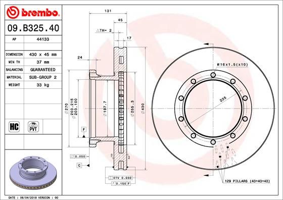 Гальмівний диск, Brembo 09.B325.40