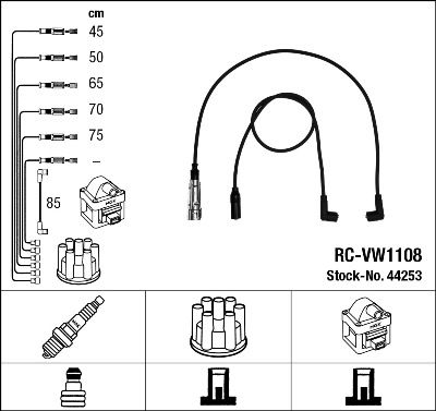 Комплект проводів високої напруги, Ngk RCVW1108