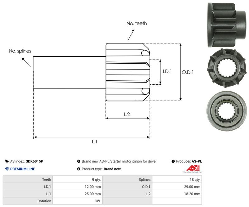 AS-PL SDK6015P Freewheel Gear, starter