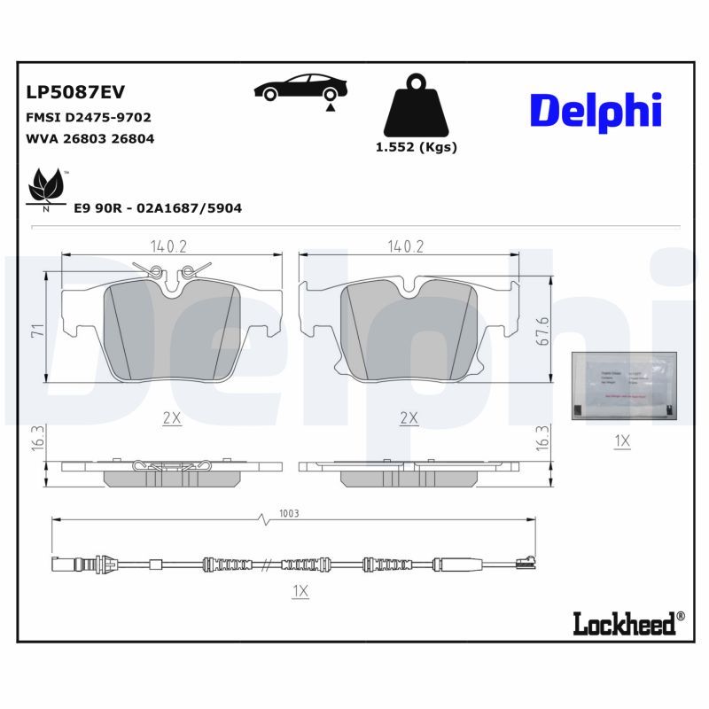 комплект спирачно феродо, дискови спирачки DELPHI